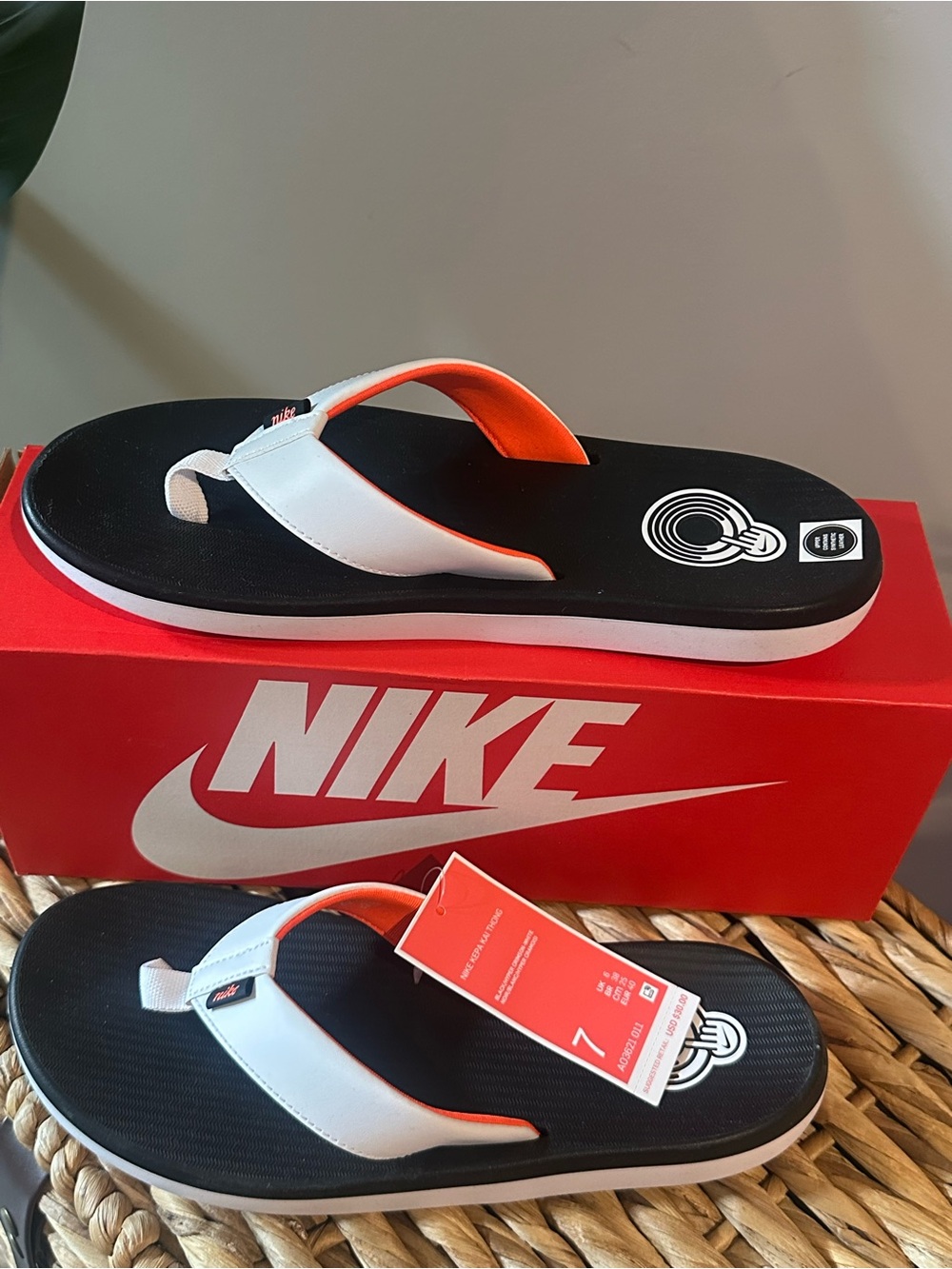 Nike Kids White and Orange Foam Flip-Flops